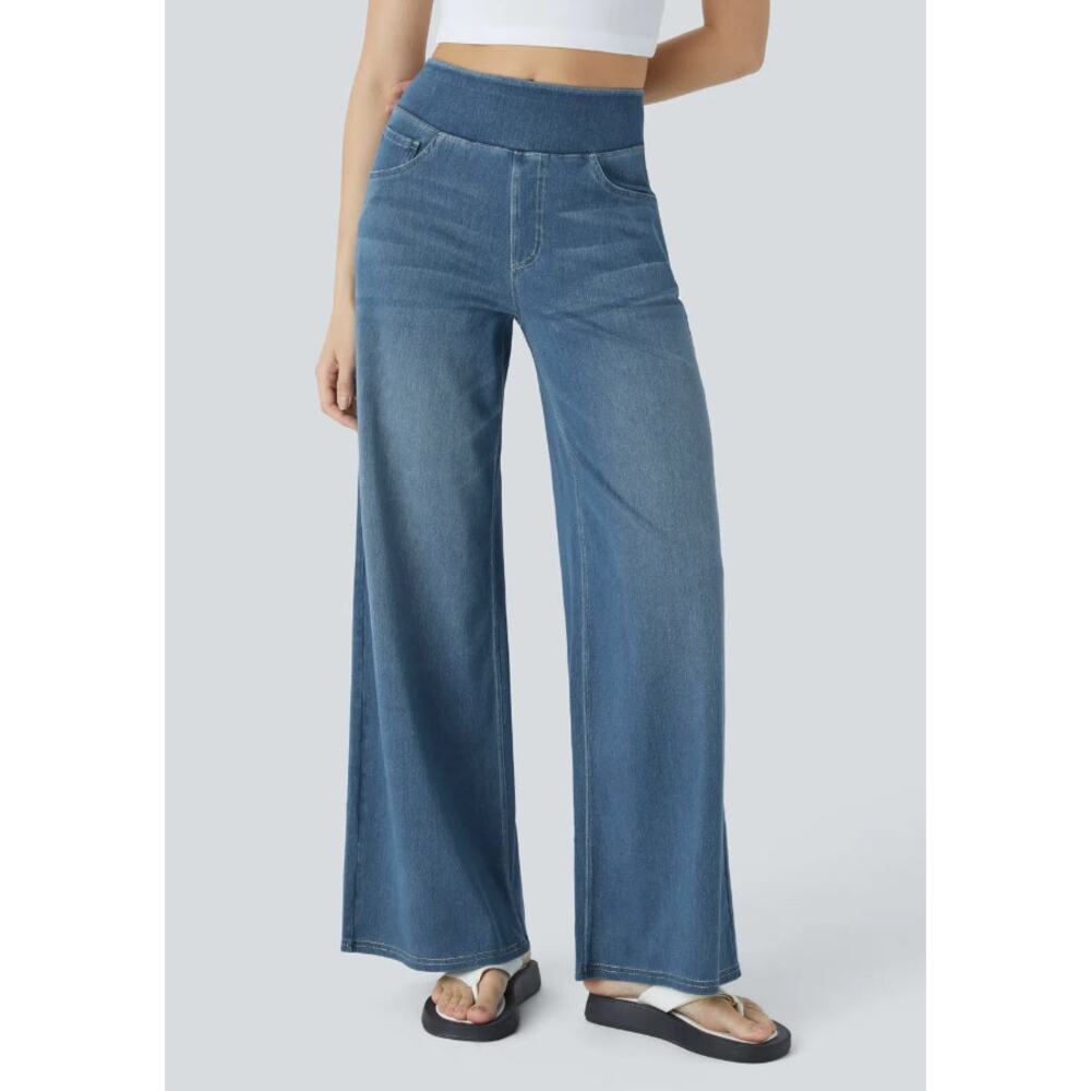 Halara Flex™ High Waisted Pockets Baggy Wide Leg Washed Casual Jeans